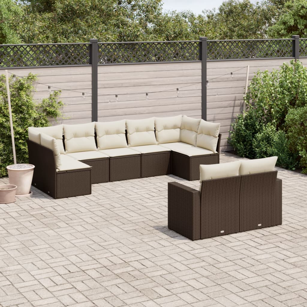 9-delige Loungeset met kussens poly rattan bruin is nu te koop bij PeponiXL, paradijselijk wonen!