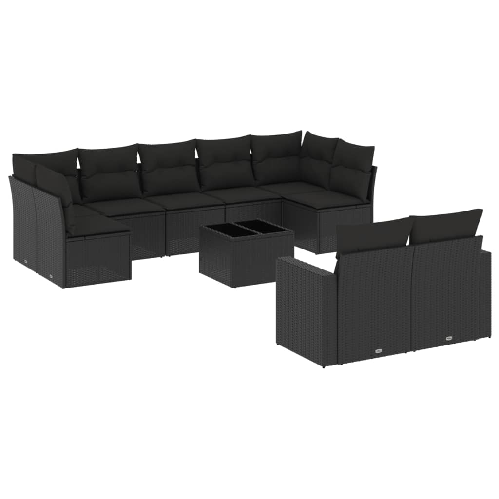 10-delige Loungeset met kussens poly rattan zwart is nu te koop bij PeponiXL, paradijselijk wonen!