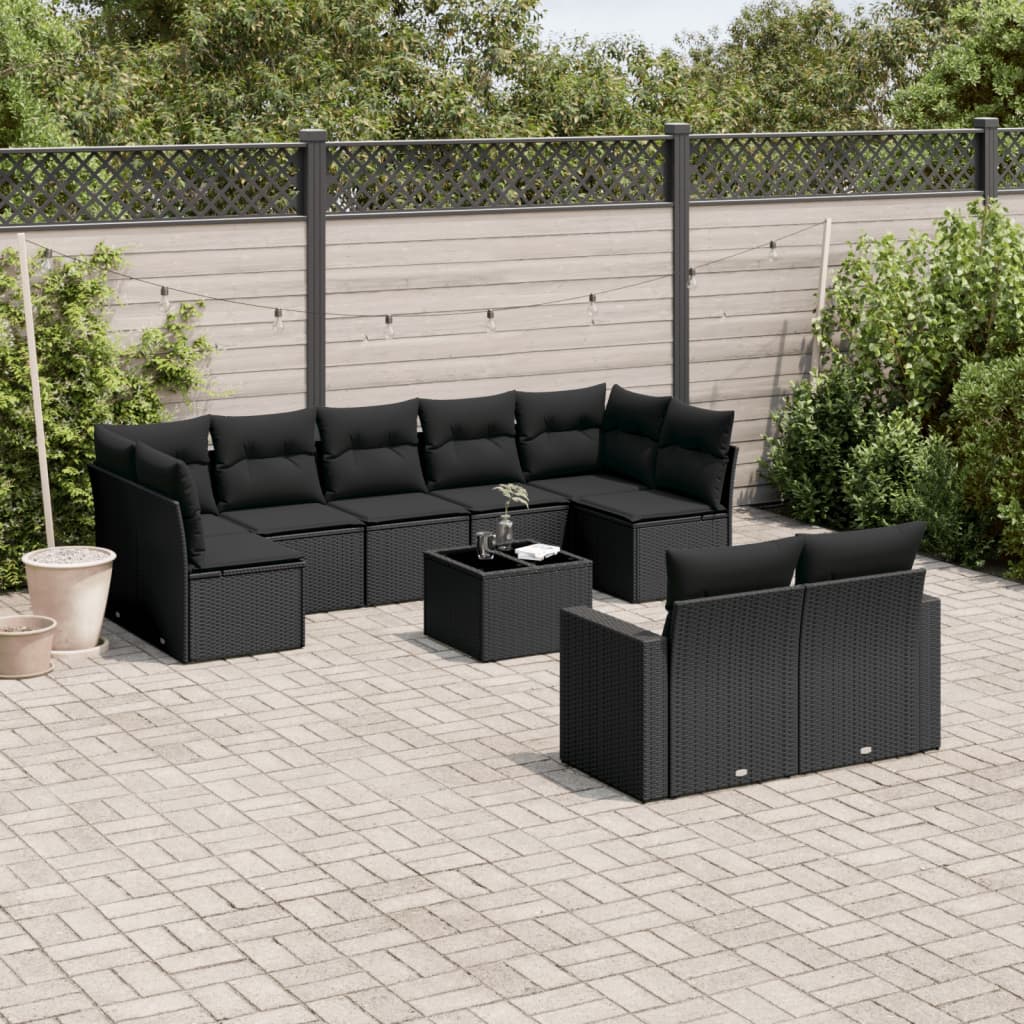 10-delige Loungeset met kussens poly rattan zwart is nu te koop bij PeponiXL, paradijselijk wonen!