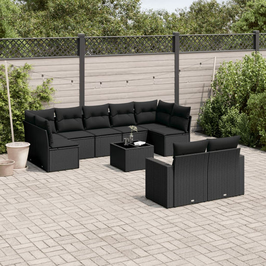 10-delige Loungeset met kussens poly rattan zwart is nu te koop bij PeponiXL, paradijselijk wonen!