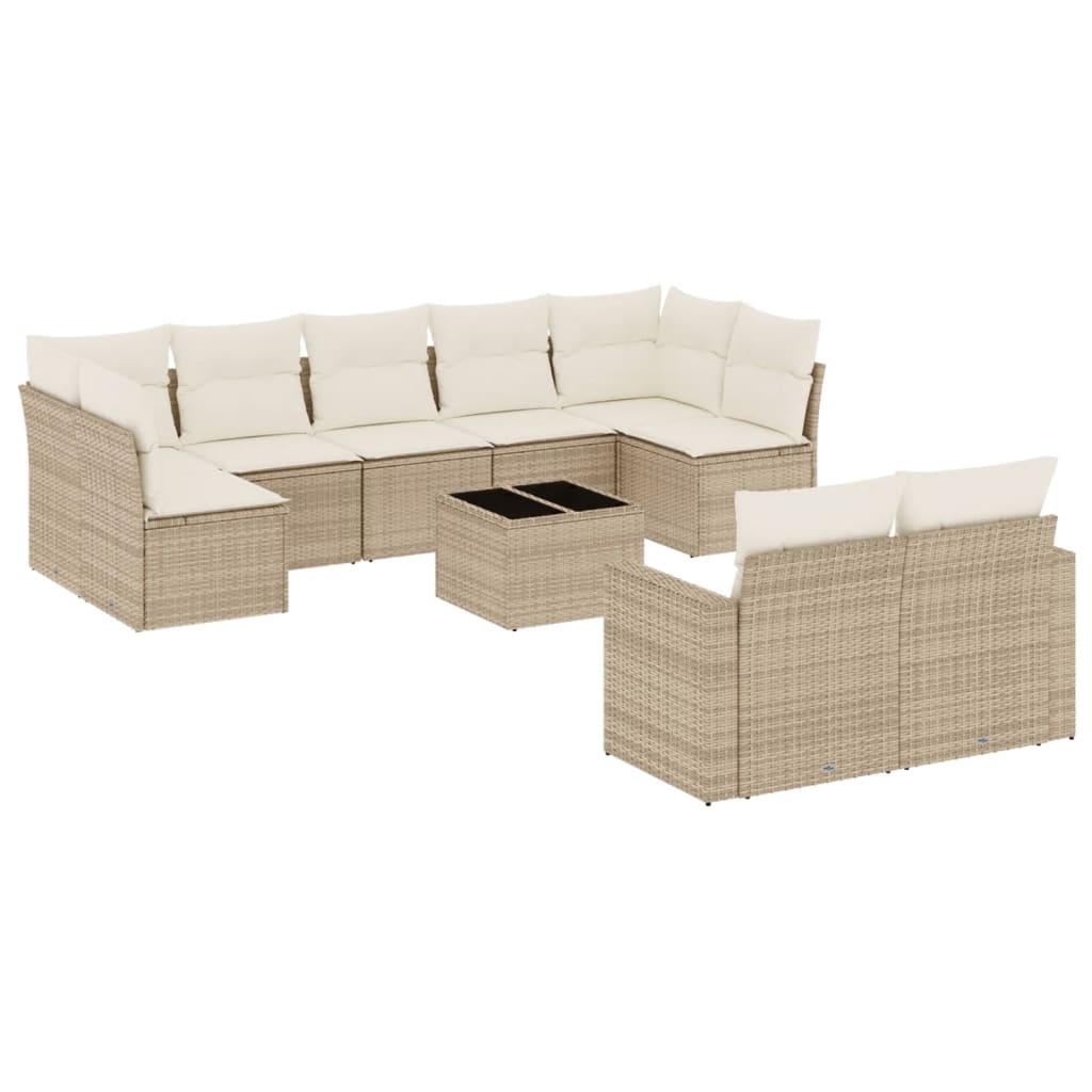 10-delige Loungeset met kussens poly rattan beige is nu te koop bij PeponiXL, paradijselijk wonen!