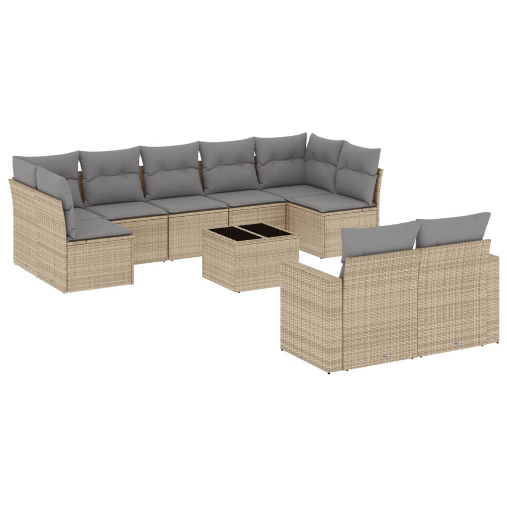 10-delige Loungeset met kussens poly rattan beige is nu te koop bij PeponiXL, paradijselijk wonen!