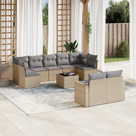 10-delige Loungeset met kussens poly rattan beige is nu te koop bij PeponiXL, paradijselijk wonen!