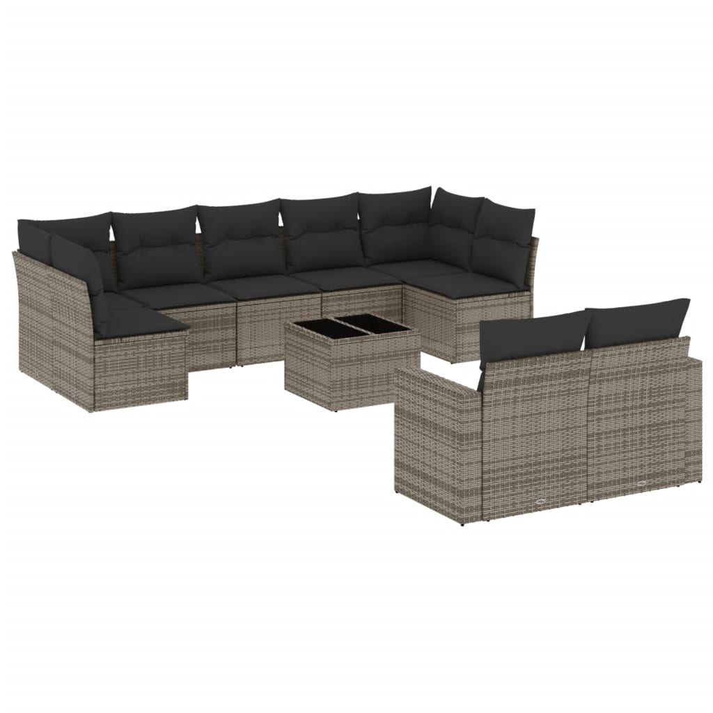 10-delige Loungeset met kussens poly rattan grijs is nu te koop bij PeponiXL, paradijselijk wonen!