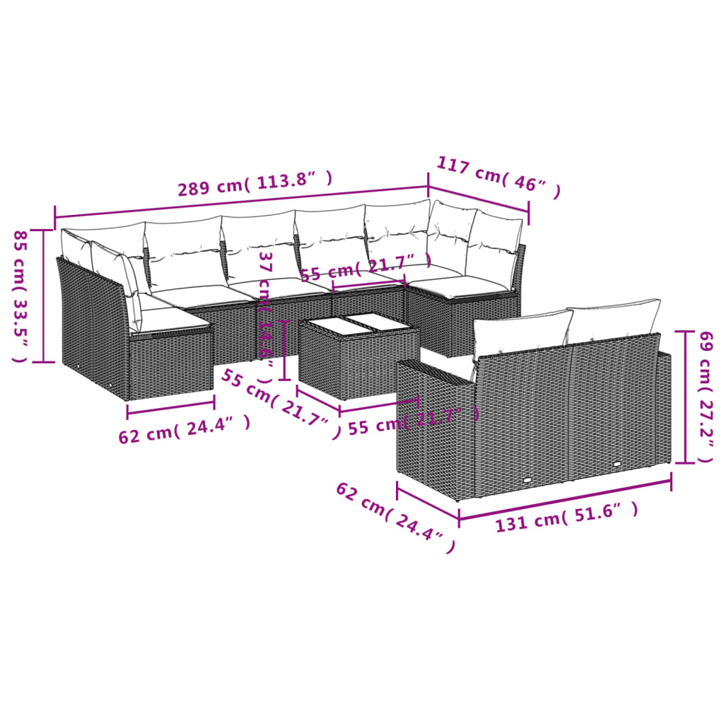 10-delige Loungeset met kussens poly rattan grijs is nu te koop bij PeponiXL, paradijselijk wonen!