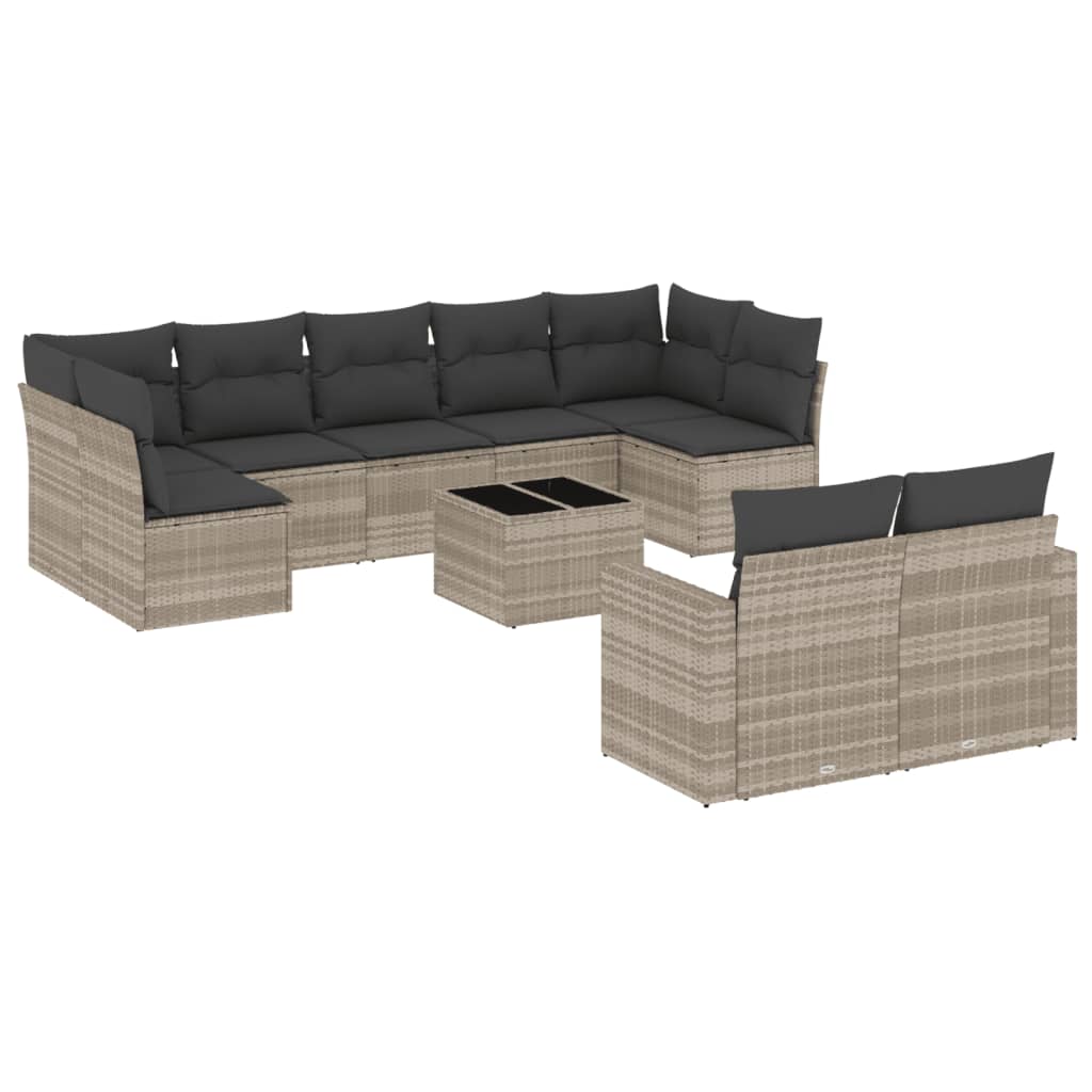 10-delige Loungeset met kussens poly rattan lichtgrijs is nu te koop bij PeponiXL, paradijselijk wonen!