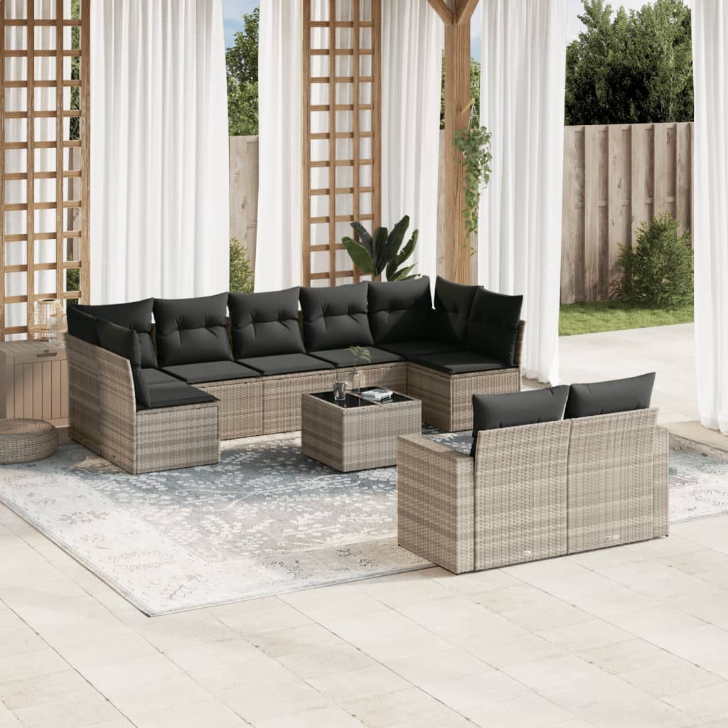 10-delige Loungeset met kussens poly rattan lichtgrijs is nu te koop bij PeponiXL, paradijselijk wonen!