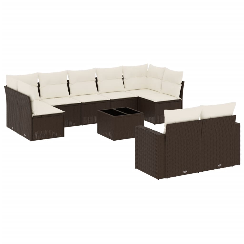 10-delige Loungeset met kussens poly rattan bruin is nu te koop bij PeponiXL, paradijselijk wonen!
