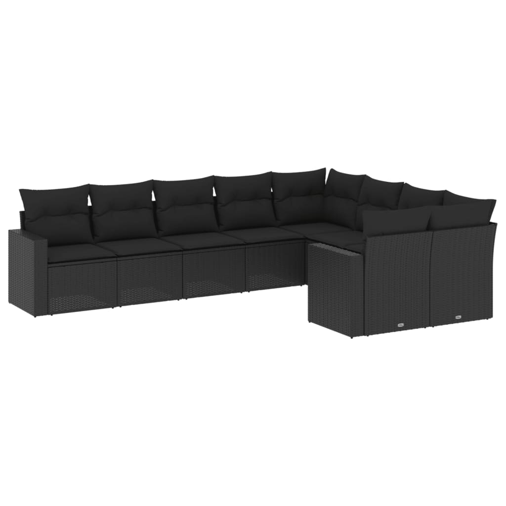 9-delige Loungeset met kussens poly rattan zwart is nu te koop bij PeponiXL, paradijselijk wonen!