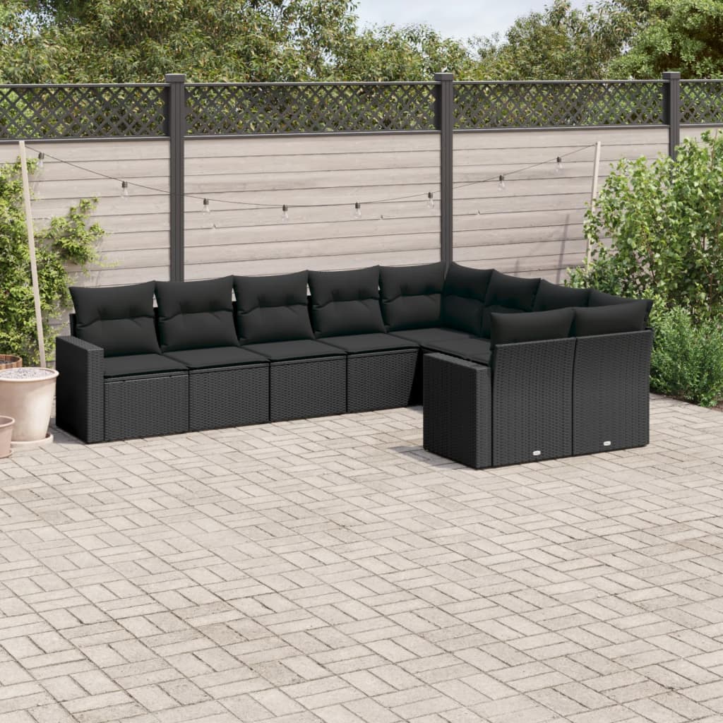 9-delige Loungeset met kussens poly rattan zwart is nu te koop bij PeponiXL, paradijselijk wonen!