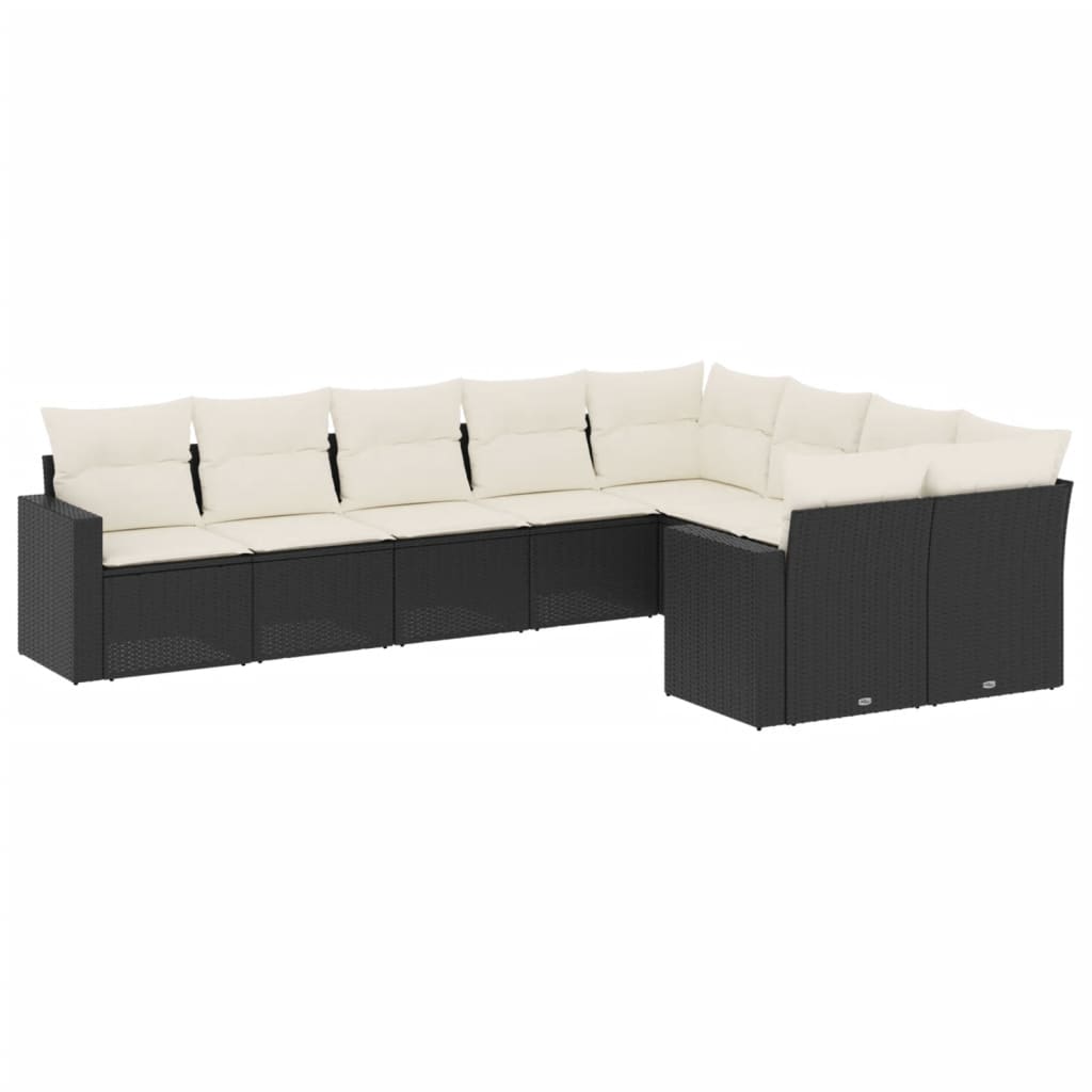 9-delige Loungeset met kussens poly rattan zwart is nu te koop bij PeponiXL, paradijselijk wonen!