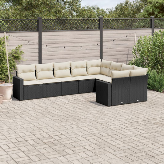 9-delige Loungeset met kussens poly rattan zwart is nu te koop bij PeponiXL, paradijselijk wonen!