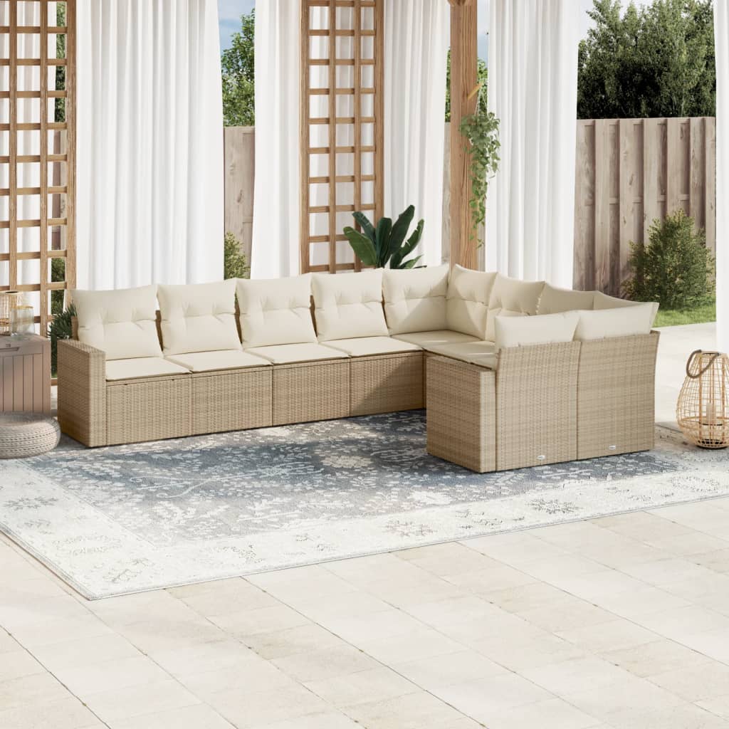 9-delige Loungeset met kussens poly rattan beige is nu te koop bij PeponiXL, paradijselijk wonen!