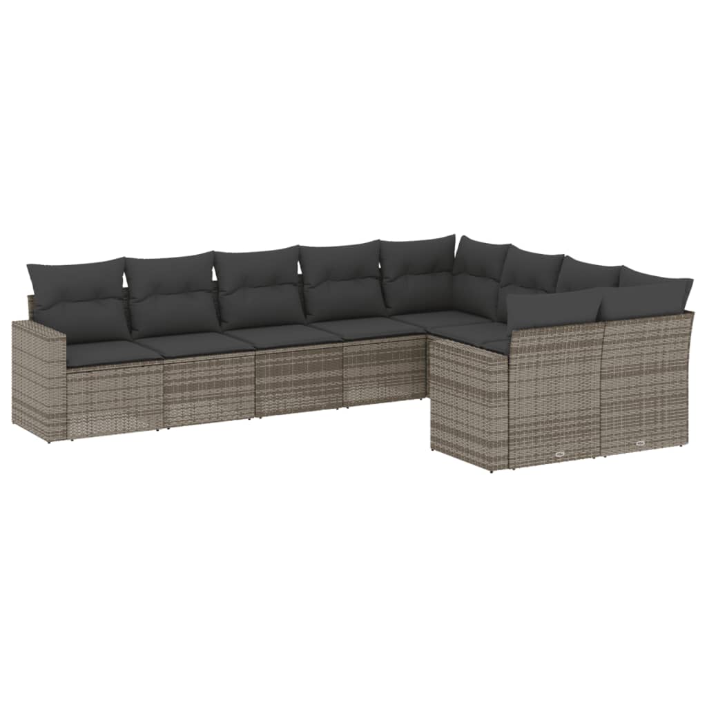 9-delige Loungeset met kussens poly rattan grijs is nu te koop bij PeponiXL, paradijselijk wonen!