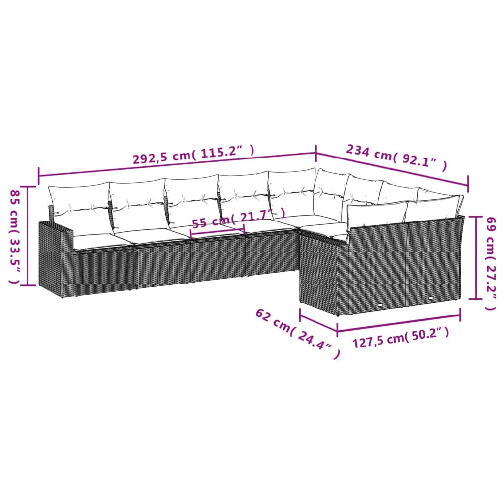 9-delige Loungeset met kussens poly rattan grijs is nu te koop bij PeponiXL, paradijselijk wonen!