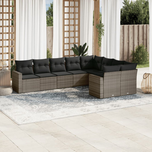 9-delige Loungeset met kussens poly rattan grijs is nu te koop bij PeponiXL, paradijselijk wonen!