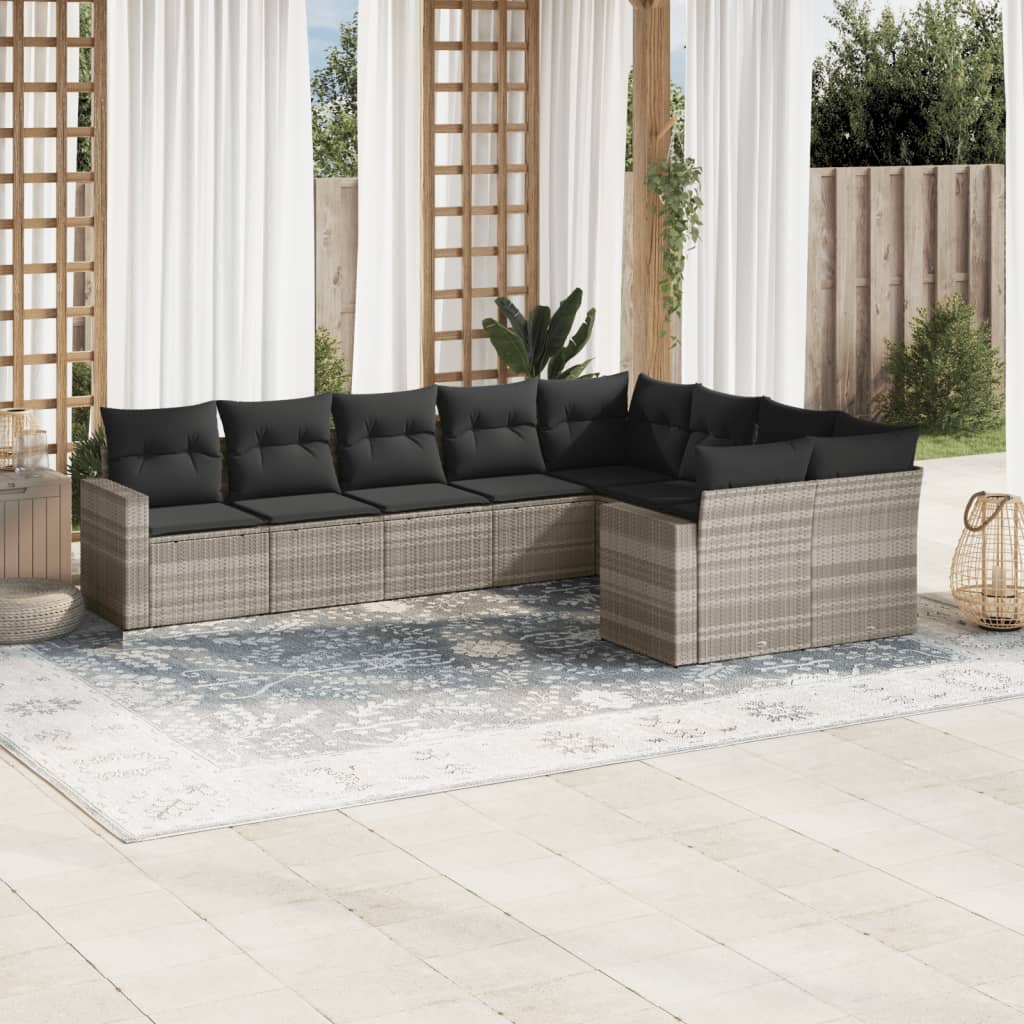 9-delige Loungeset met kussens poly rattan lichtgrijs is nu te koop bij PeponiXL, paradijselijk wonen!