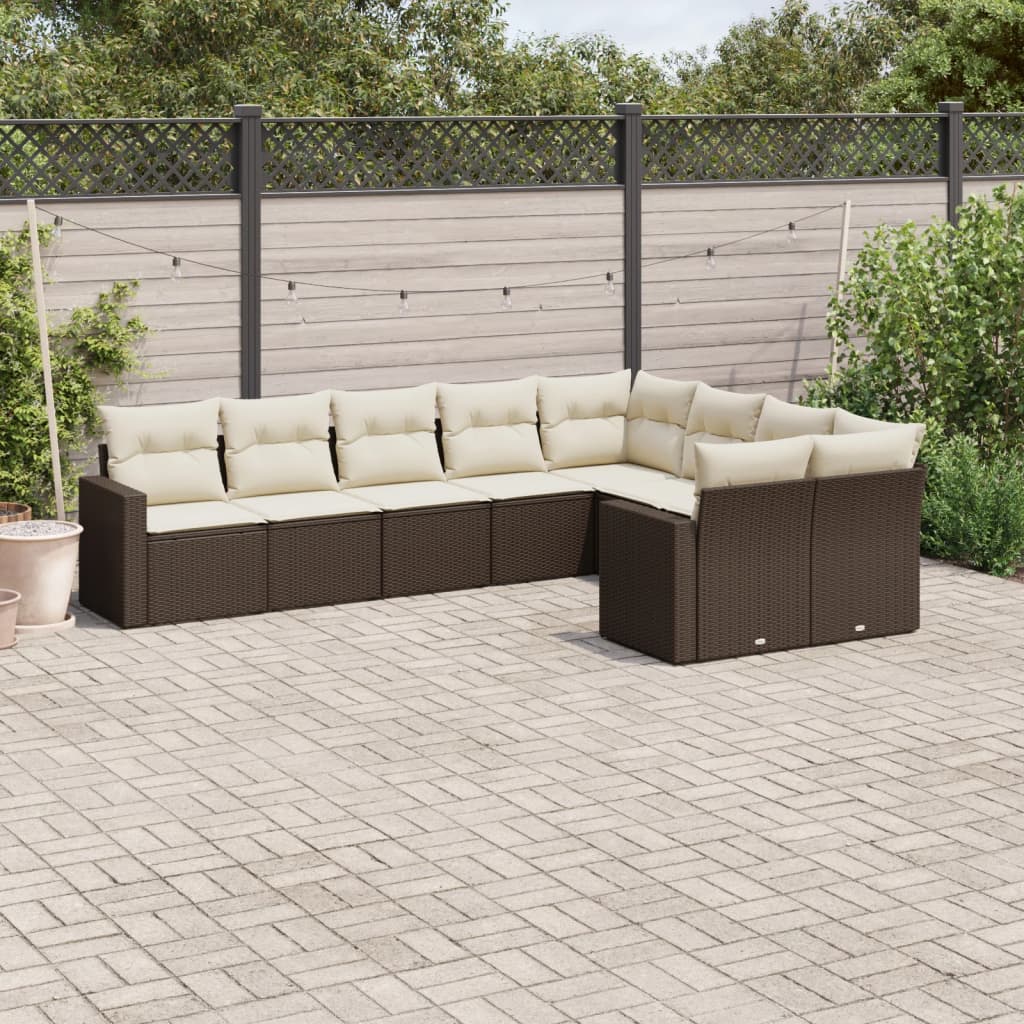 9-delige Loungeset met kussens poly rattan bruin is nu te koop bij PeponiXL, paradijselijk wonen!