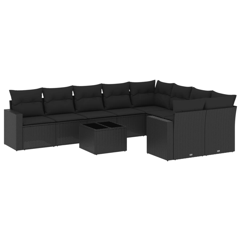 10-delige Loungeset met kussens poly rattan zwart is nu te koop bij PeponiXL, paradijselijk wonen!