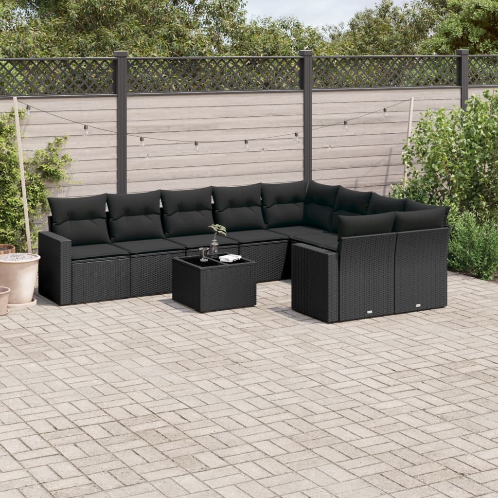 10-delige Loungeset met kussens poly rattan zwart is nu te koop bij PeponiXL, paradijselijk wonen!