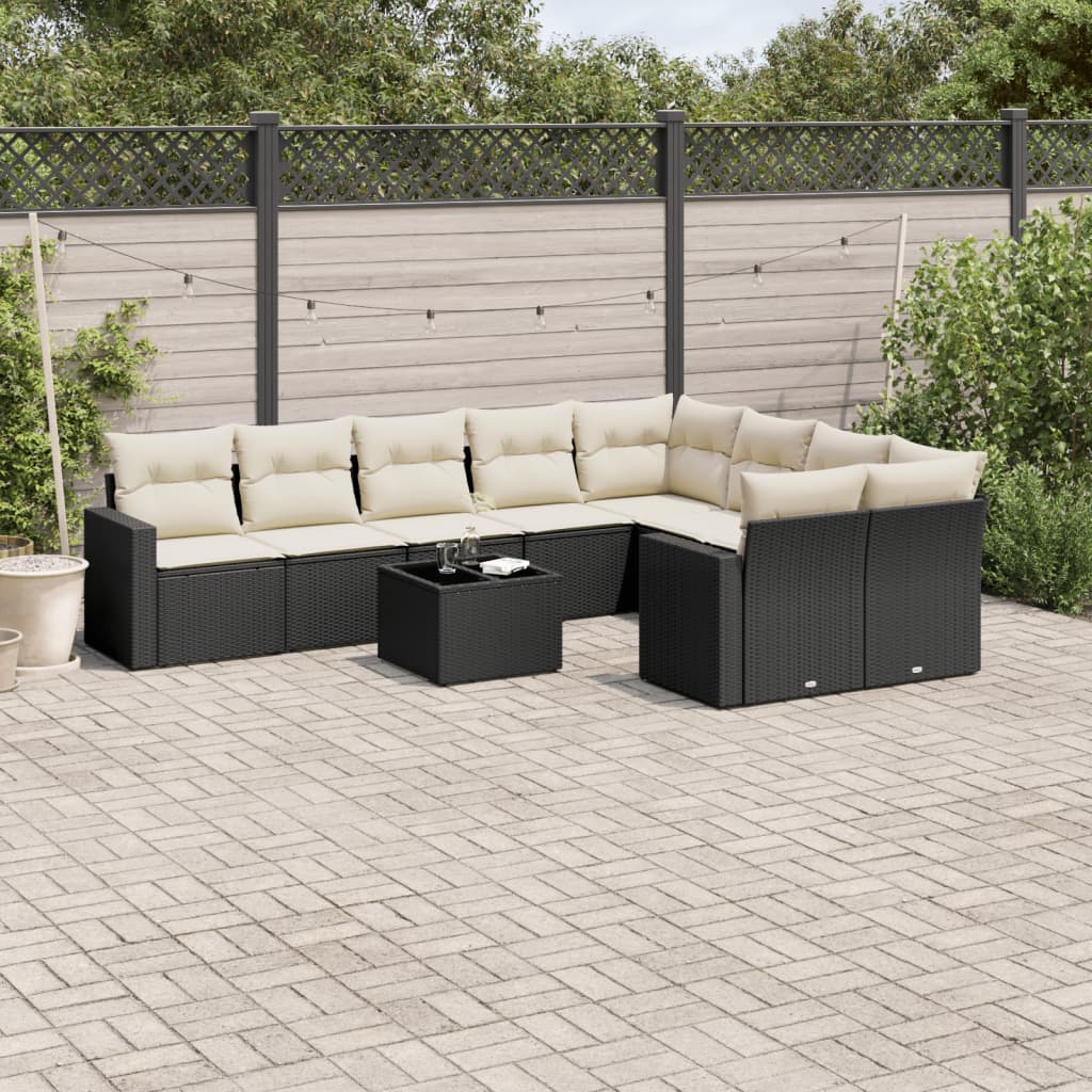 10-delige Loungeset met kussens poly rattan zwart is nu te koop bij PeponiXL, paradijselijk wonen!