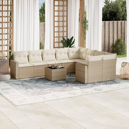 10-delige Loungeset met kussens poly rattan beige is nu te koop bij PeponiXL, paradijselijk wonen!