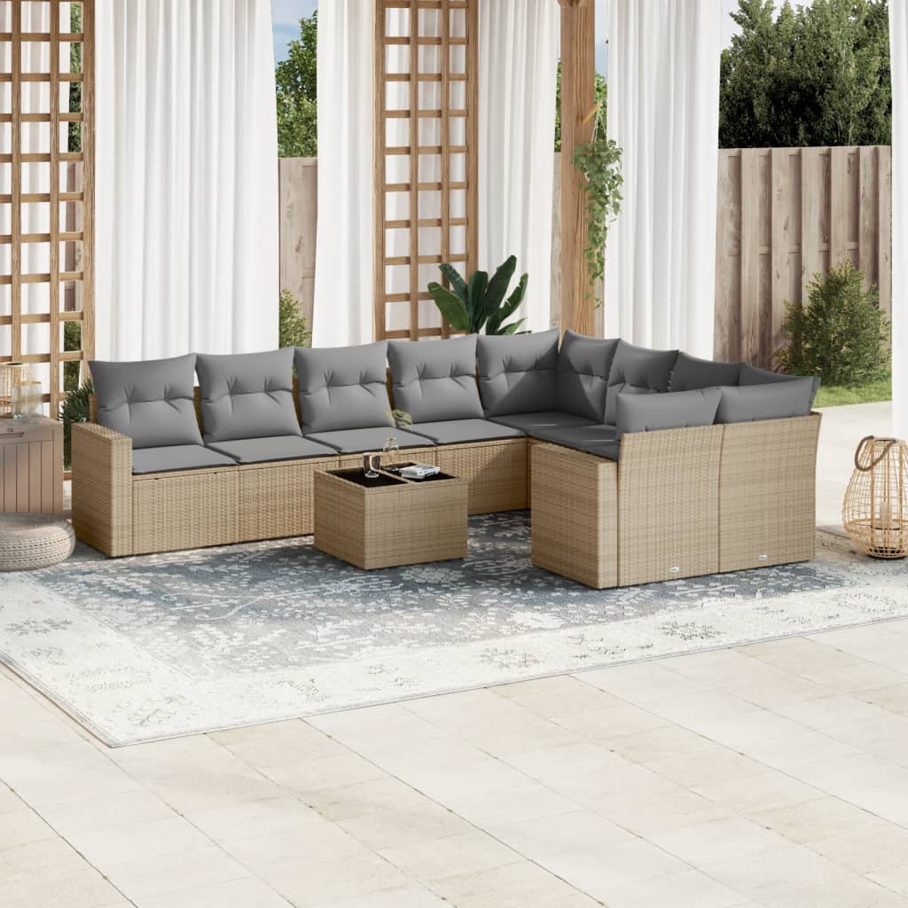 10-delige Loungeset met kussens poly rattan beige is nu te koop bij PeponiXL, paradijselijk wonen!