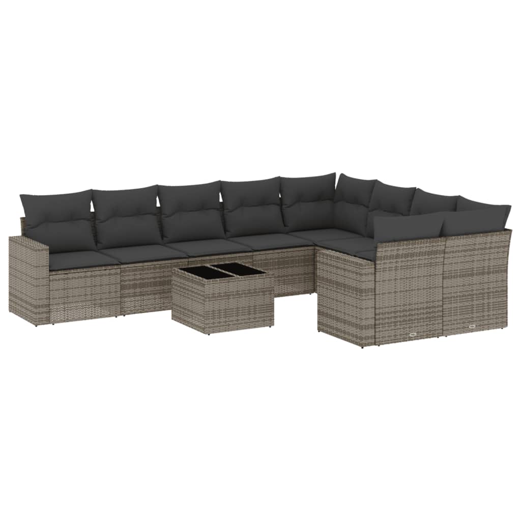 10-delige Loungeset met kussens poly rattan grijs is nu te koop bij PeponiXL, paradijselijk wonen!