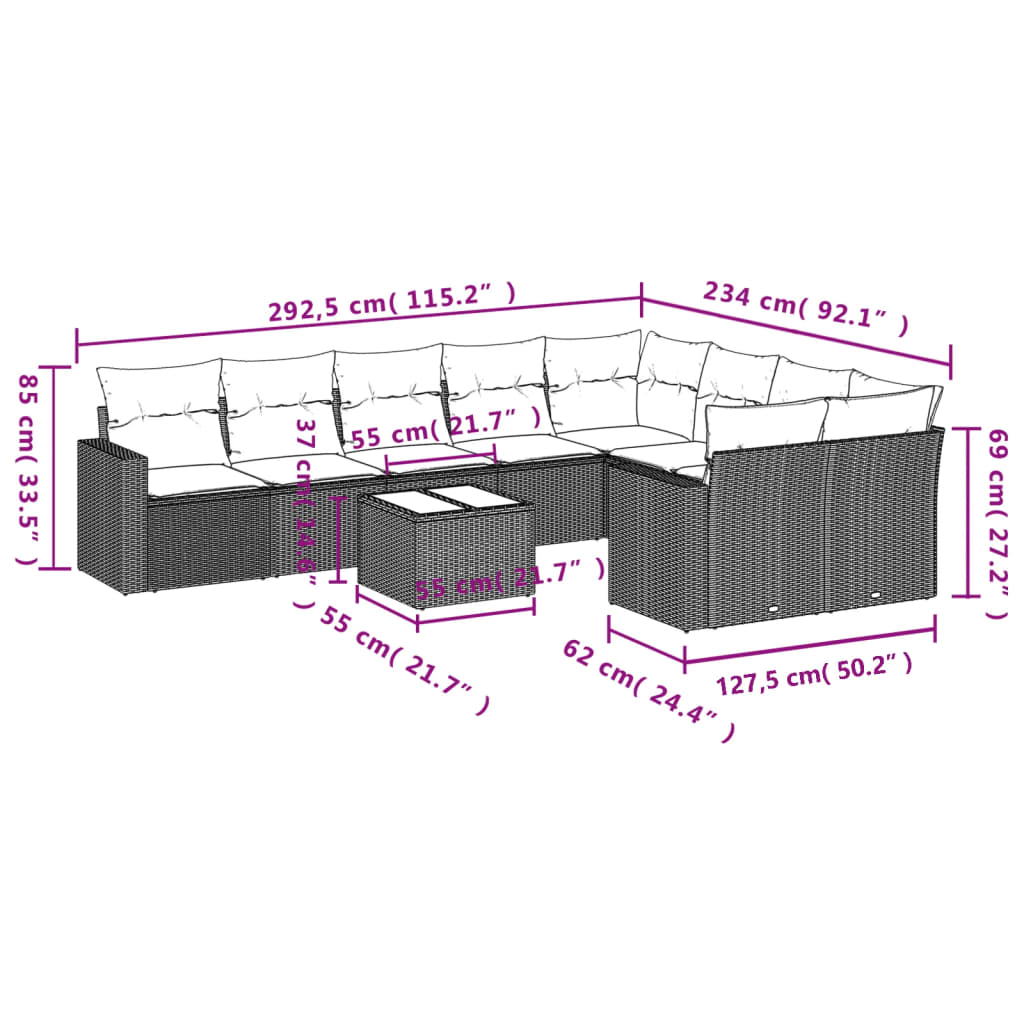 10-delige Loungeset met kussens poly rattan grijs is nu te koop bij PeponiXL, paradijselijk wonen!