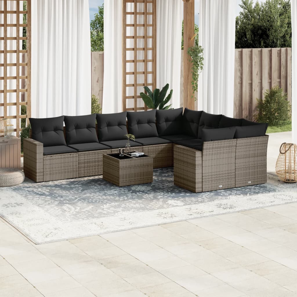 10-delige Loungeset met kussens poly rattan grijs is nu te koop bij PeponiXL, paradijselijk wonen!