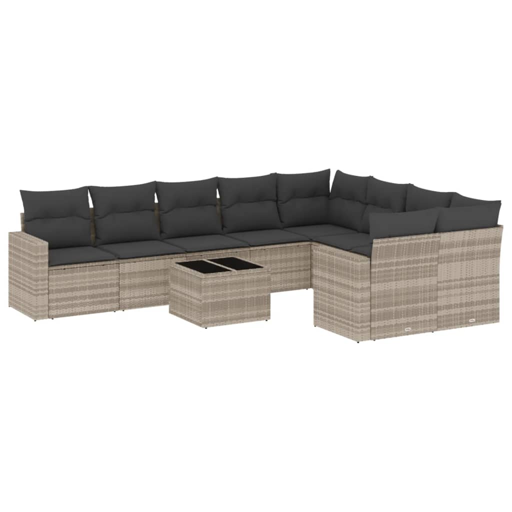 10-delige Loungeset met kussens poly rattan lichtgrijs is nu te koop bij PeponiXL, paradijselijk wonen!