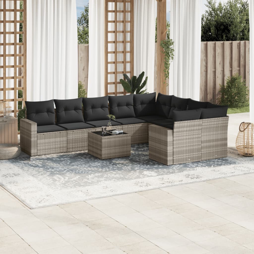10-delige Loungeset met kussens poly rattan lichtgrijs is nu te koop bij PeponiXL, paradijselijk wonen!