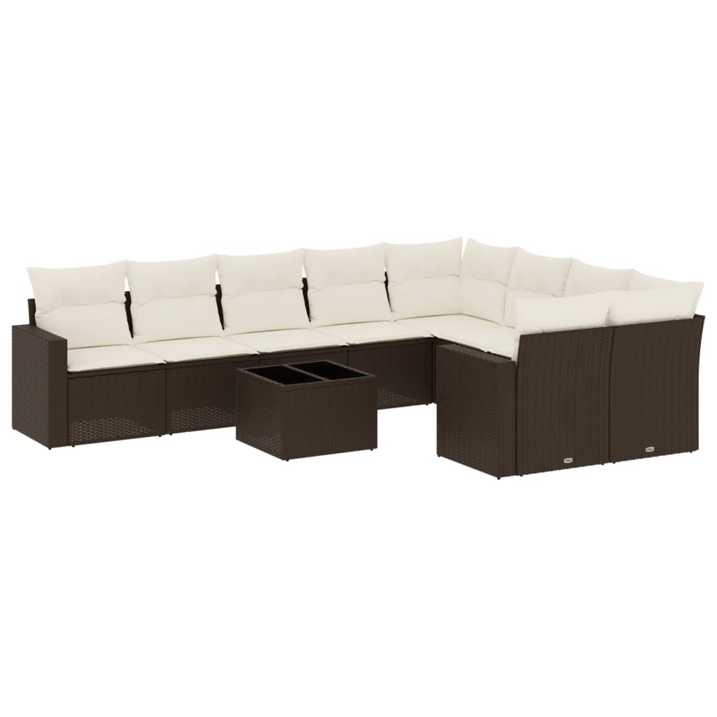 10-delige Loungeset met kussens poly rattan bruin is nu te koop bij PeponiXL, paradijselijk wonen!