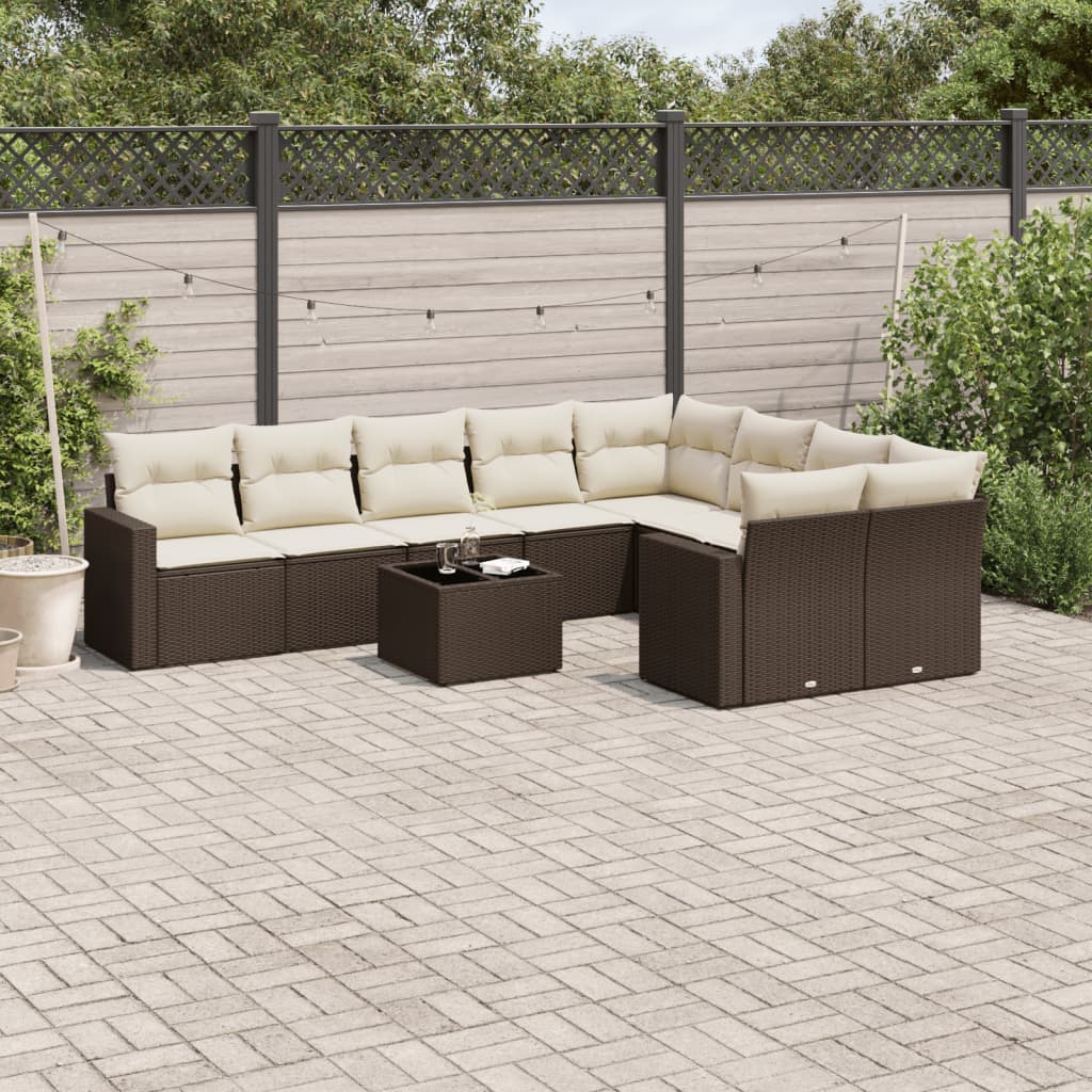 10-delige Loungeset met kussens poly rattan bruin is nu te koop bij PeponiXL, paradijselijk wonen!