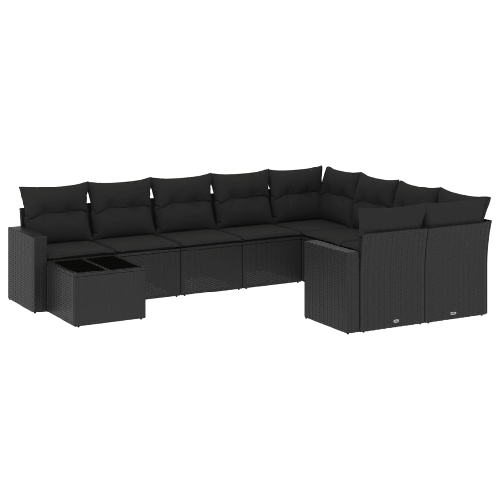 10-delige Loungeset met kussens poly rattan zwart is nu te koop bij PeponiXL, paradijselijk wonen!