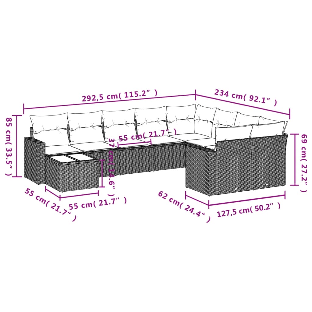 10-delige Loungeset met kussens poly rattan zwart is nu te koop bij PeponiXL, paradijselijk wonen!
