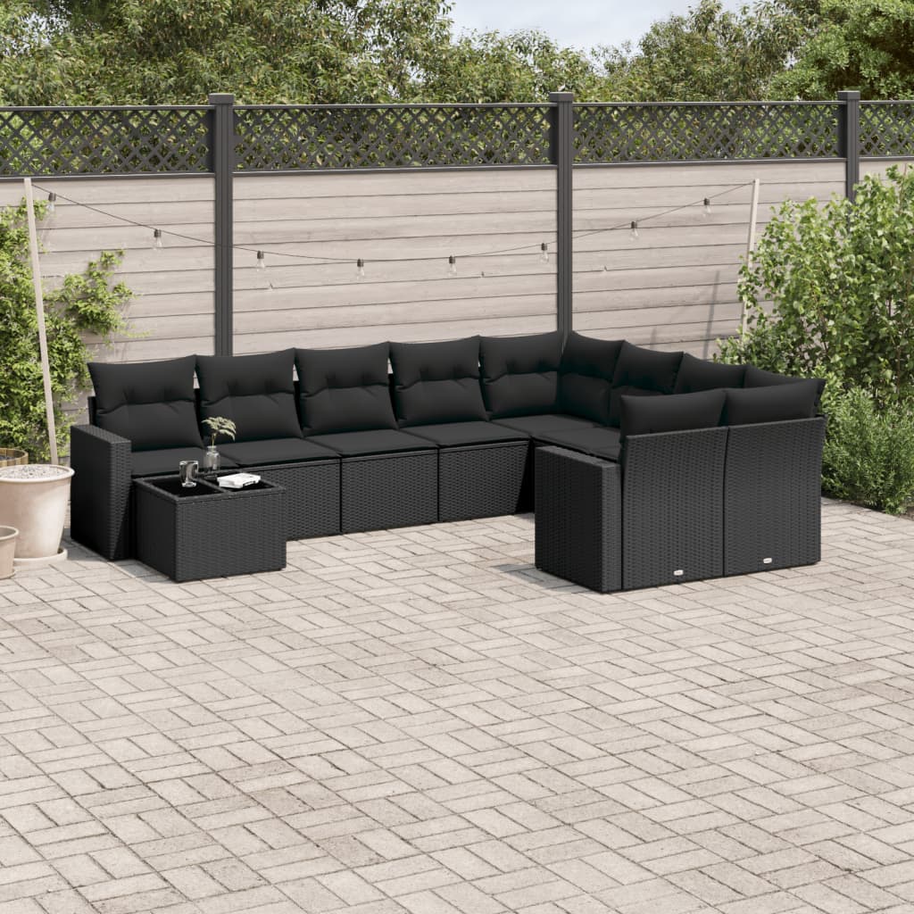 10-delige Loungeset met kussens poly rattan zwart is nu te koop bij PeponiXL, paradijselijk wonen!