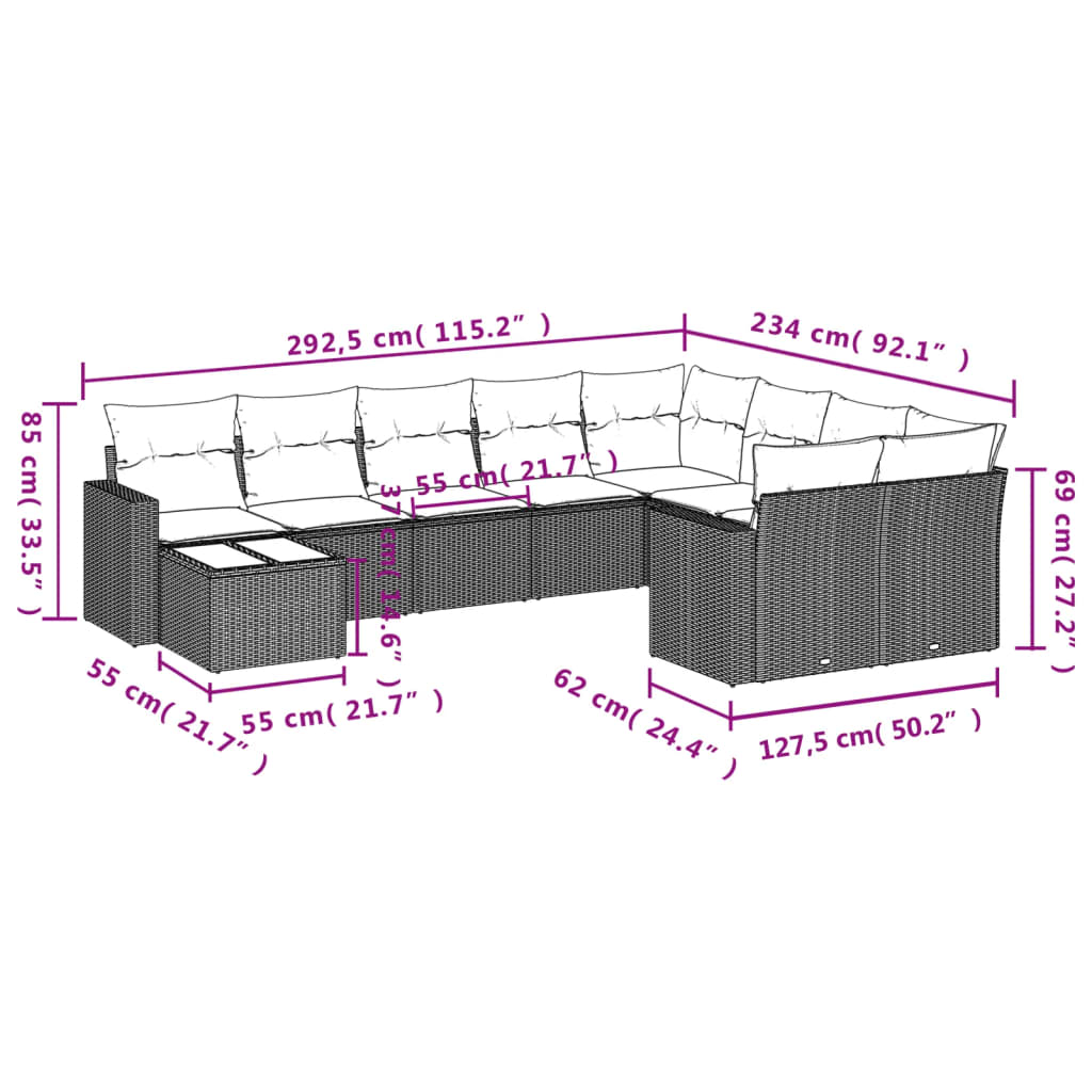 10-delige Loungeset met kussens poly rattan zwart is nu te koop bij PeponiXL, paradijselijk wonen!