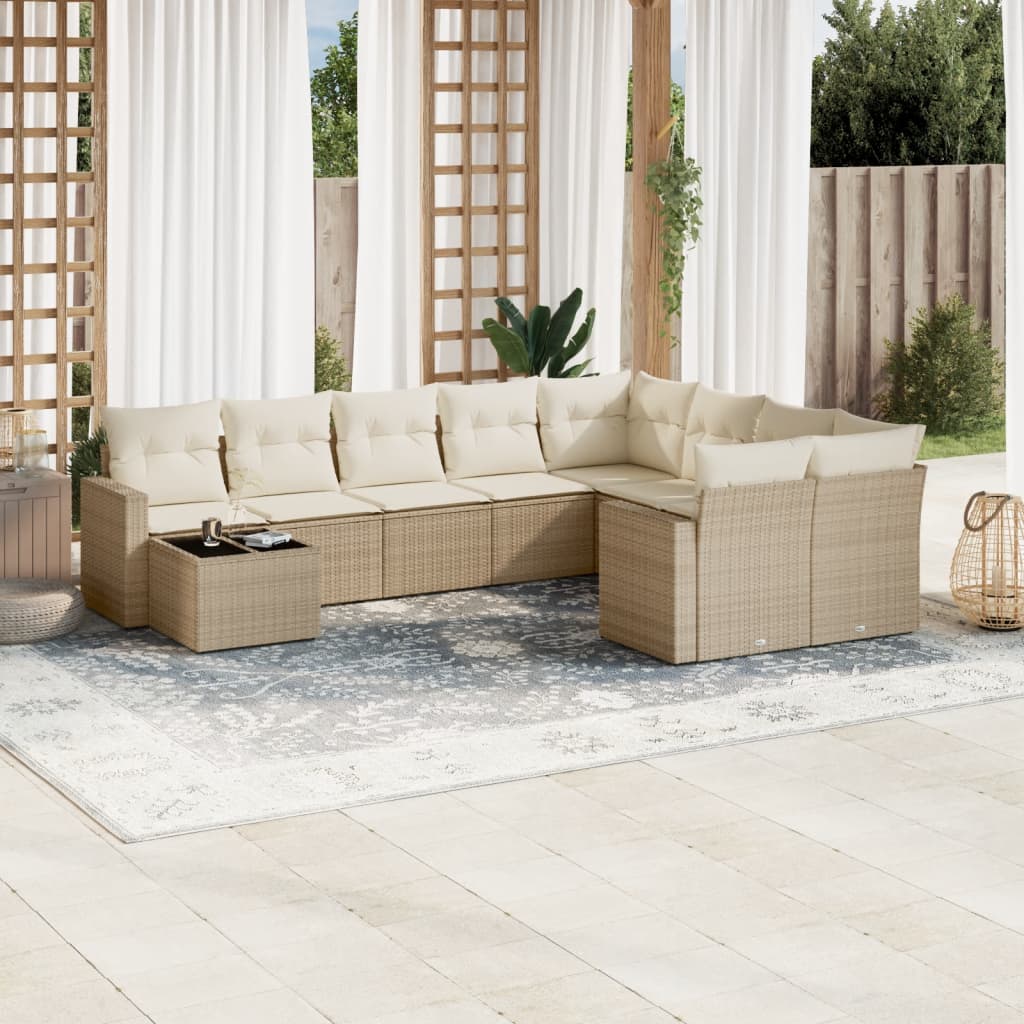 10-delige Loungeset met kussens poly rattan beige is nu te koop bij PeponiXL, paradijselijk wonen!