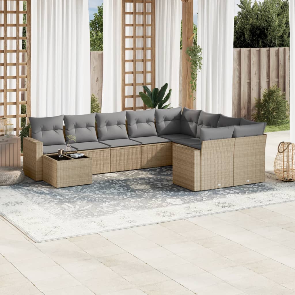 10-delige Loungeset met kussens poly rattan beige is nu te koop bij PeponiXL, paradijselijk wonen!