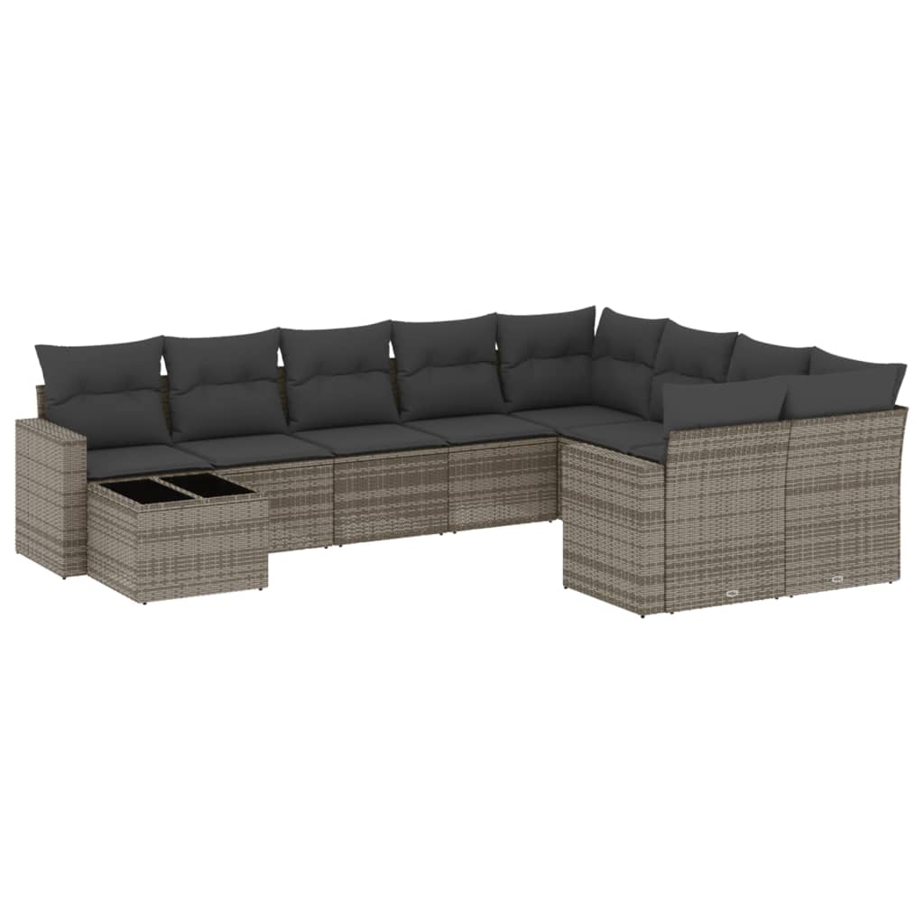 10-delige Loungeset met kussens poly rattan grijs is nu te koop bij PeponiXL, paradijselijk wonen!