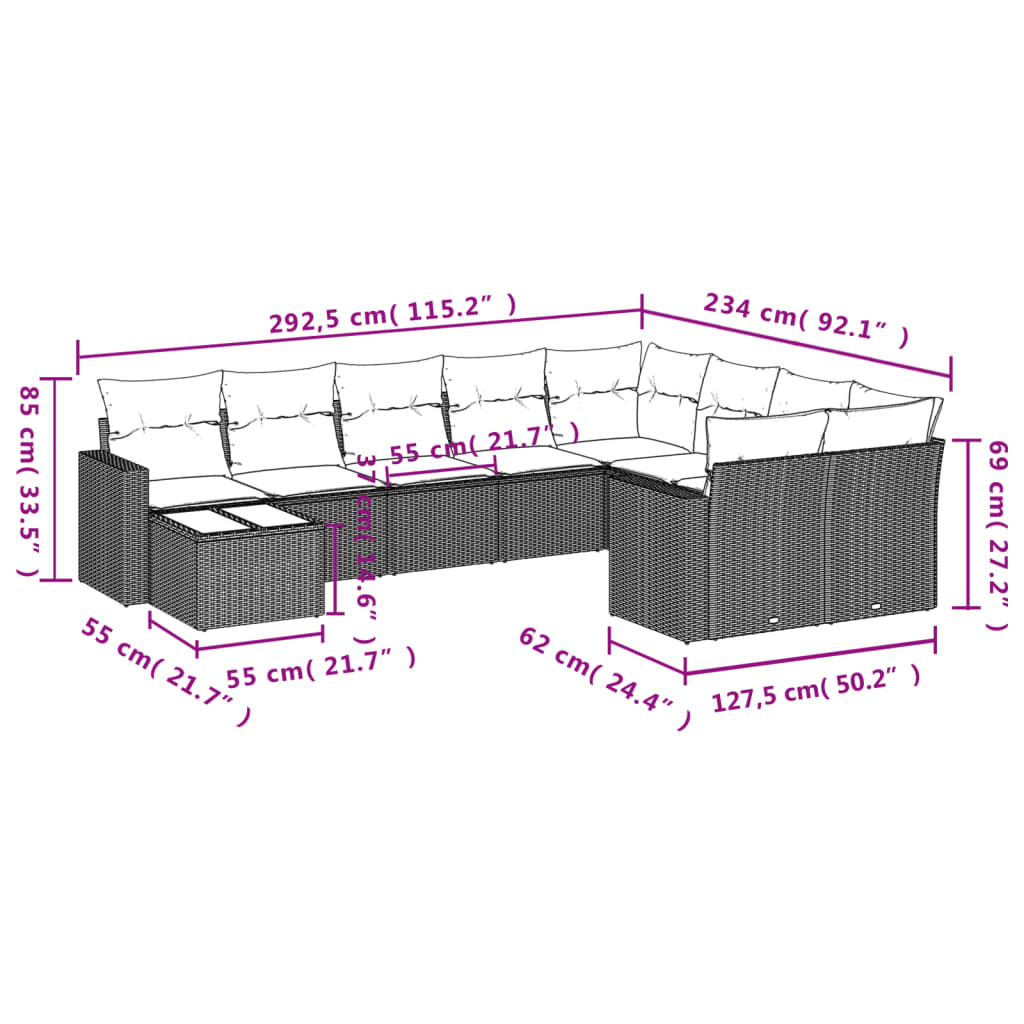 10-delige Loungeset met kussens poly rattan grijs is nu te koop bij PeponiXL, paradijselijk wonen!