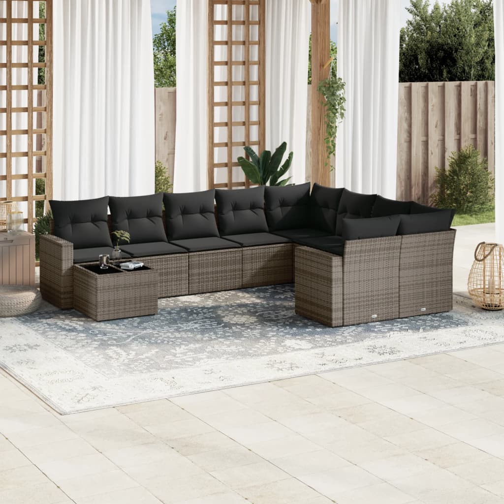 10-delige Loungeset met kussens poly rattan grijs is nu te koop bij PeponiXL, paradijselijk wonen!