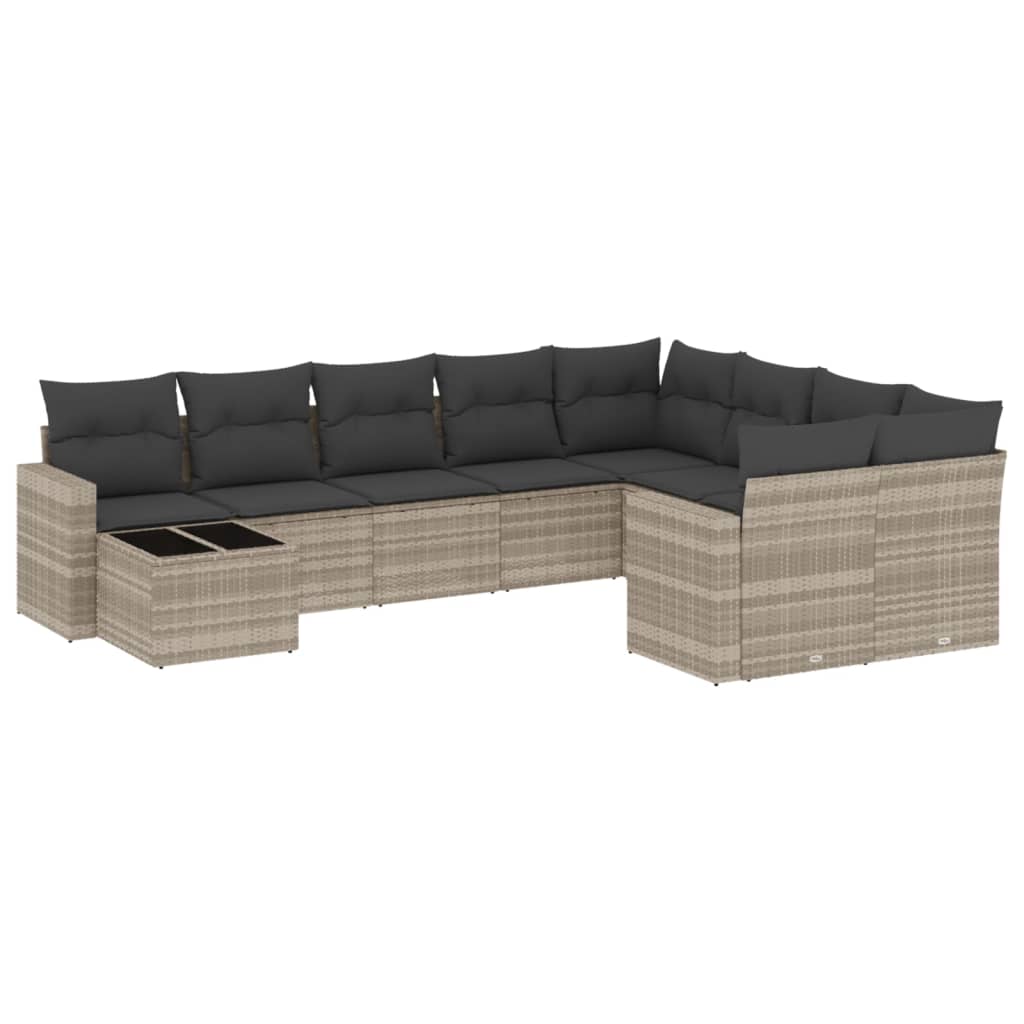 10-delige Loungeset met kussens poly rattan lichtgrijs is nu te koop bij PeponiXL, paradijselijk wonen!