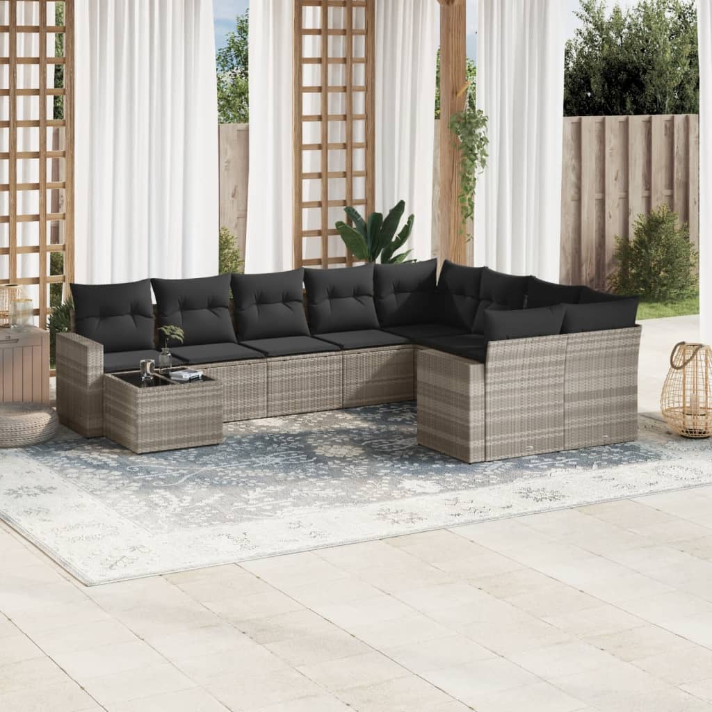 10-delige Loungeset met kussens poly rattan lichtgrijs is nu te koop bij PeponiXL, paradijselijk wonen!
