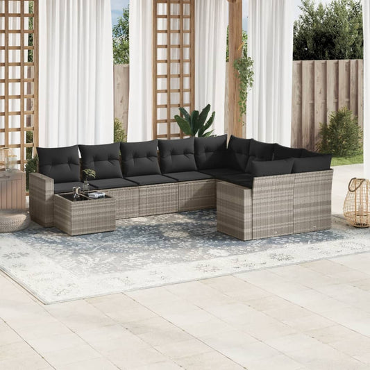 10-delige Loungeset met kussens poly rattan lichtgrijs is nu te koop bij PeponiXL, paradijselijk wonen!
