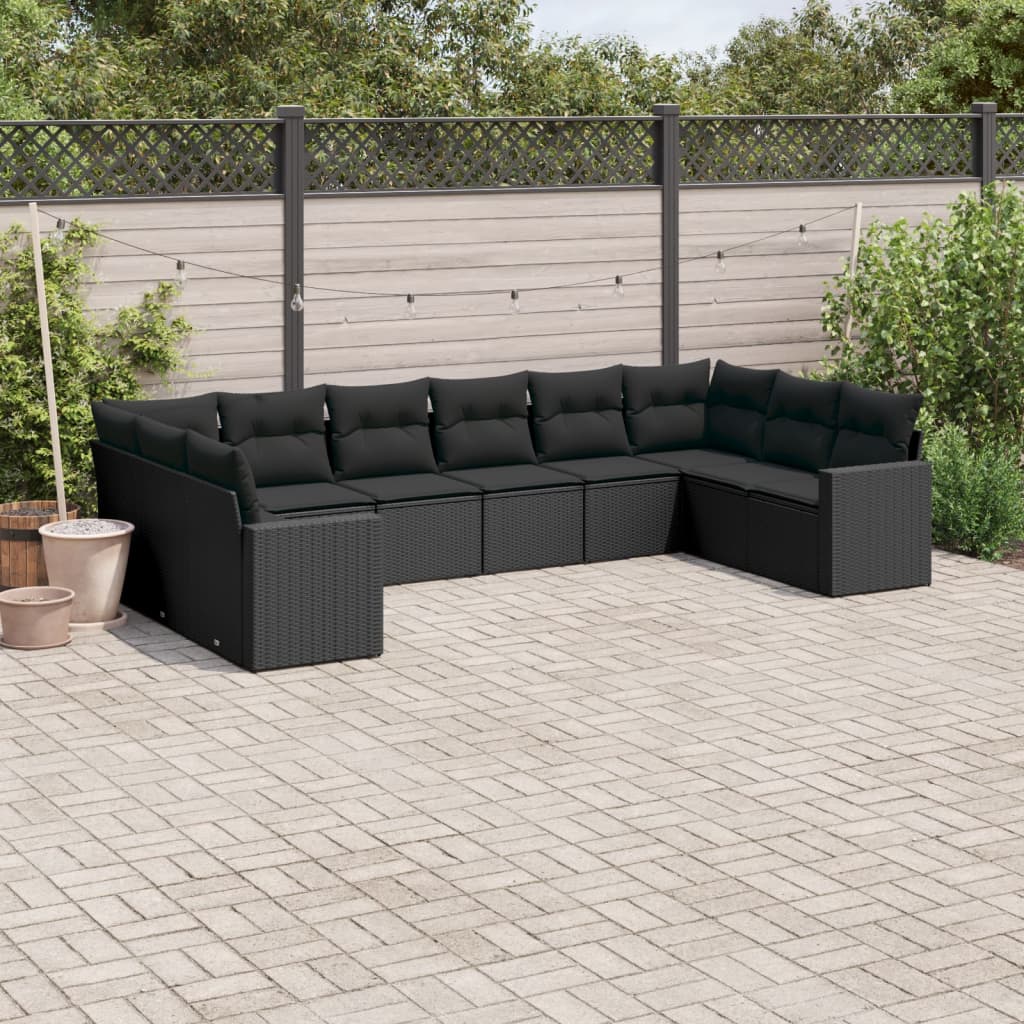 10-delige Loungeset met kussens poly rattan zwart is nu te koop bij PeponiXL, paradijselijk wonen!