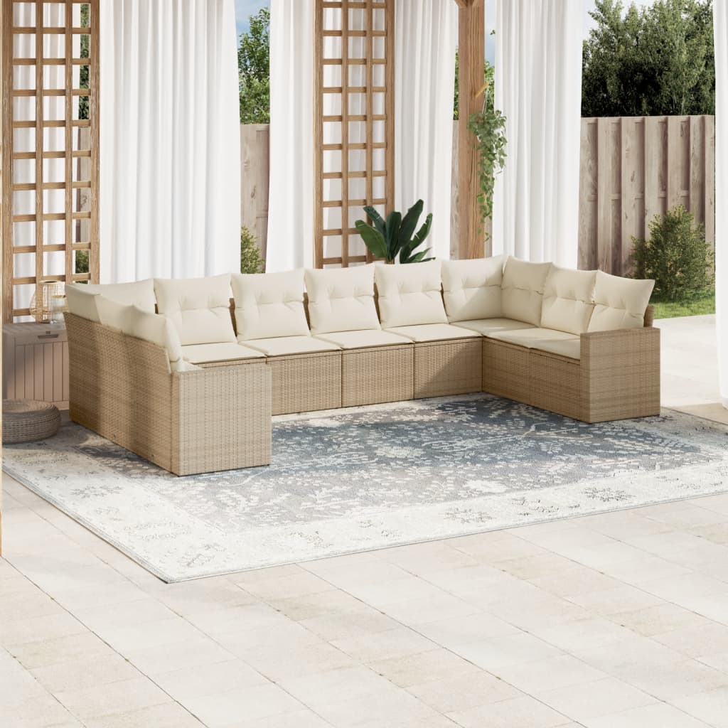 10-delige Loungeset met kussens poly rattan beige is nu te koop bij PeponiXL, paradijselijk wonen!