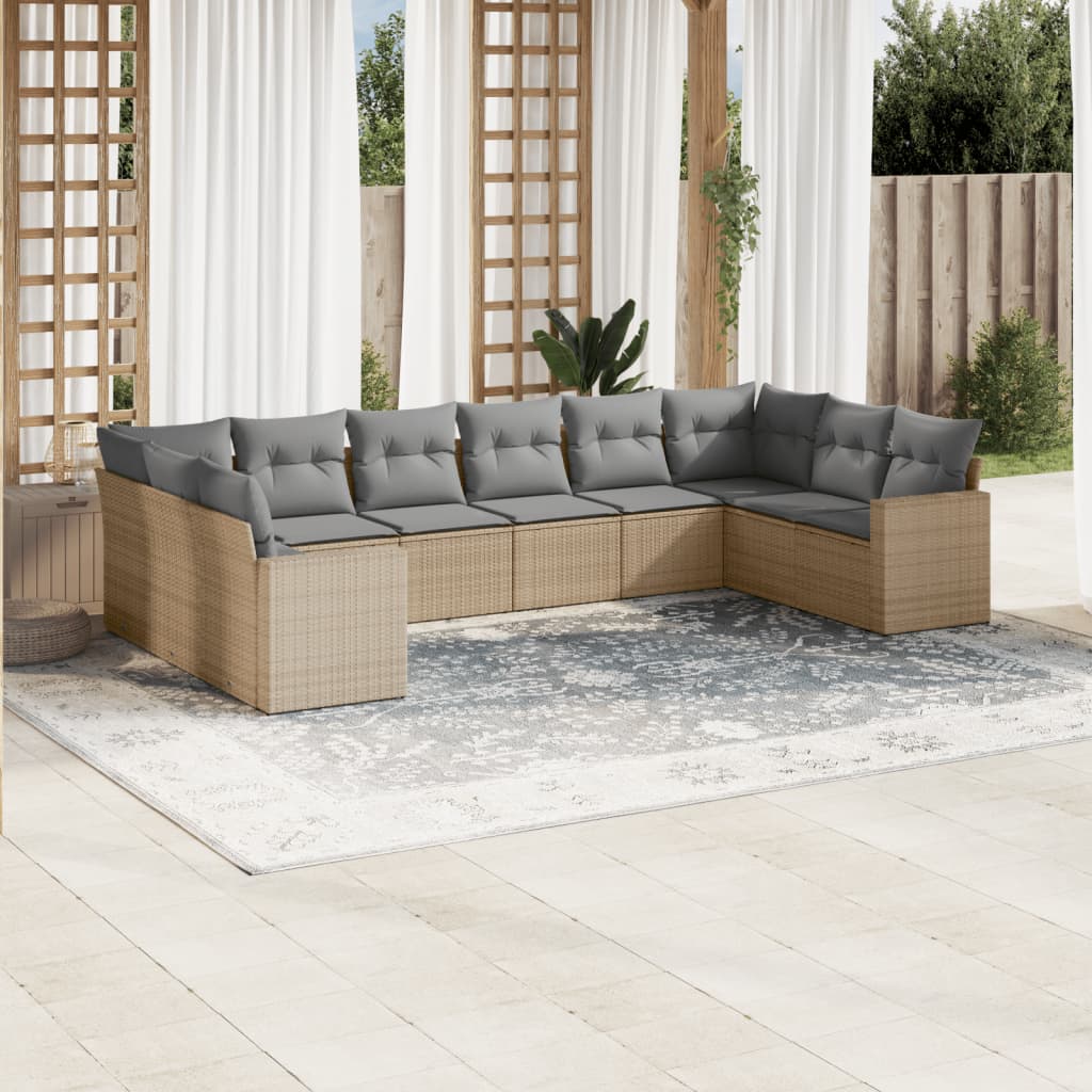 10-delige Loungeset met kussens poly rattan beige is nu te koop bij PeponiXL, paradijselijk wonen!