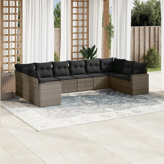 10-delige Loungeset met kussens poly rattan grijs is nu te koop bij PeponiXL, paradijselijk wonen!